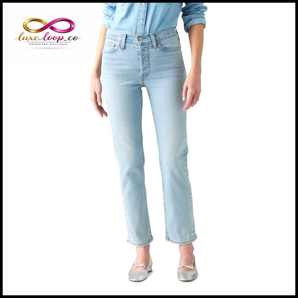 High Rise Straight Leg Jeans Cotton Blend Vintage Inspired Fit